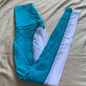 Aqua and white workout leggings